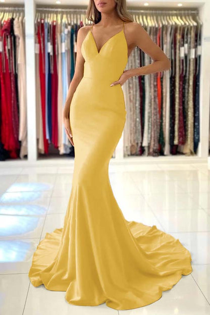 Red Spaghetti Strap Long Mermaid Evening Dress
