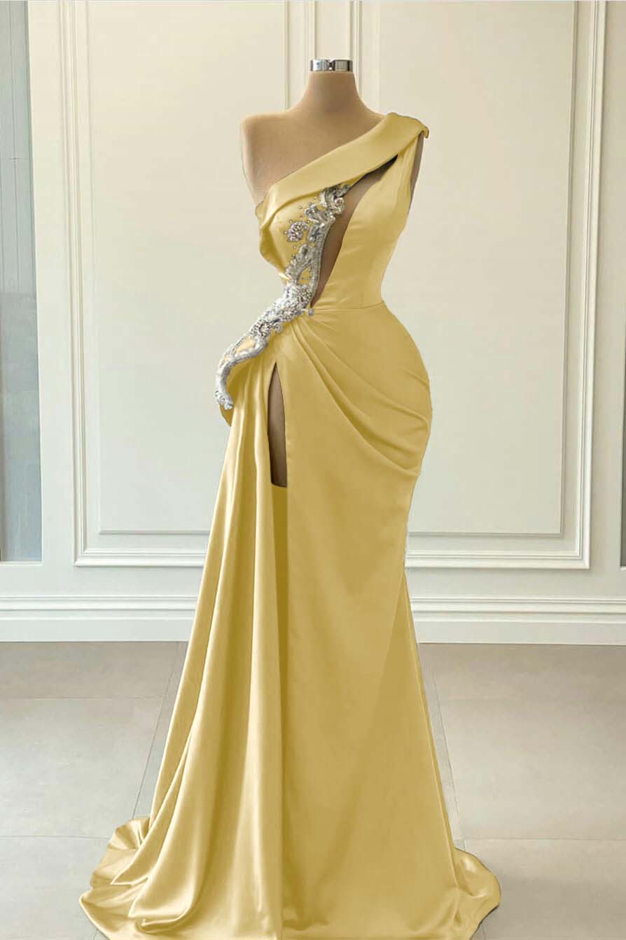 One Shoulder Blue Mermaid Prom Dress With Beaded