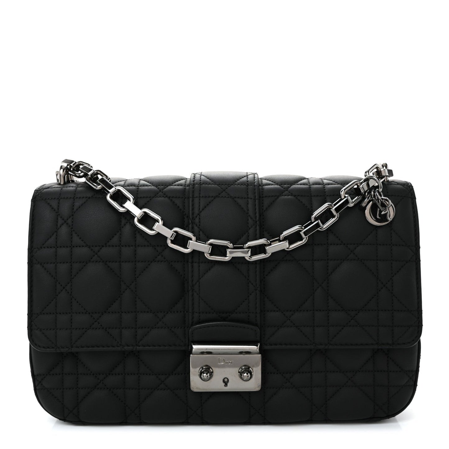 Ultra Matte Calfskin Cannage Medium Miss Dior Flap Black