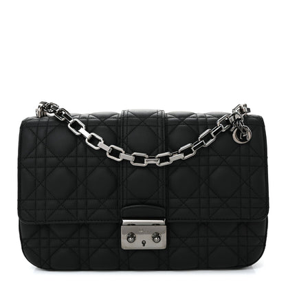 Ultra Matte Calfskin Cannage Medium Miss Dior Flap Black