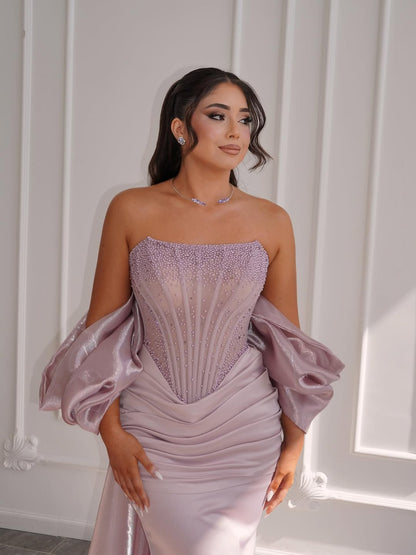 Sleeveless Strapless Square Mermaid Long Prom Dress With Beads