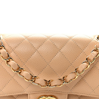 Caviar Quilted Small Double Flap Beige