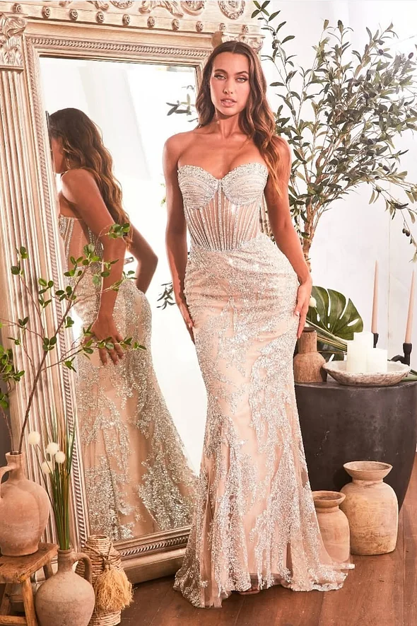 Sleeveless Strapless Mermaid Beads Embroidery Prom Dress