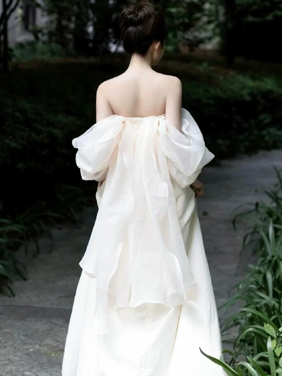 Elegant White Strapless Prom Dress, High Slit Fairy Wedding Guest Gown Maxi Dress  fg8726