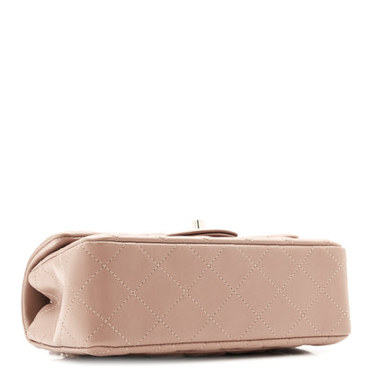 Lambskin Quilted Mini Rectangular Flap Brown