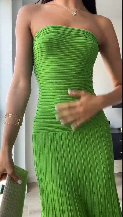 Sexy Green Strapless Satin Pleated Mermaid Long Wedding Guest Dress Birthday Prom Dress D1629