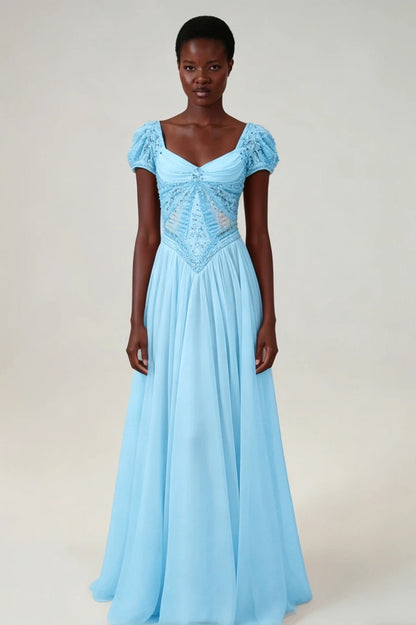 Stunning Blushing Pink Chiffon Sleeveless Long Evening Dress With Sequins