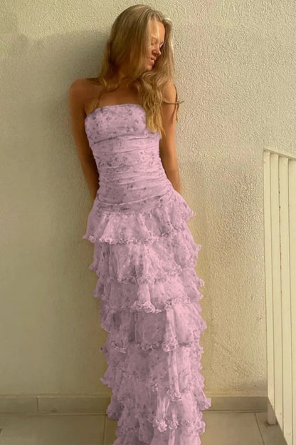 Glamorous Daffodil Sleeveless Strapless Long Evening Dress With Ruffles