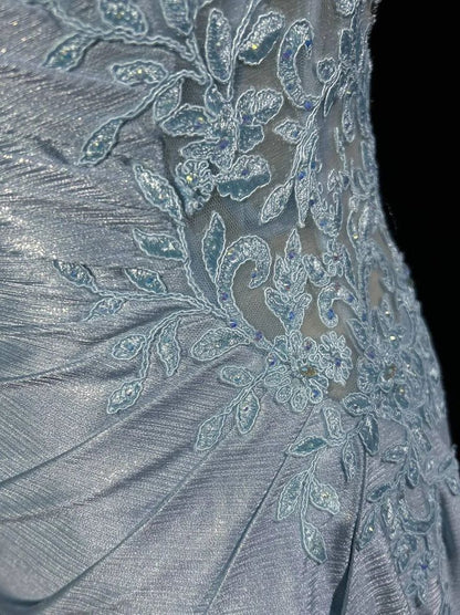 Classy Mermaid Spaghetti Straps Appliques Satin Open Back Long Party Dress Evening Dress SH2916