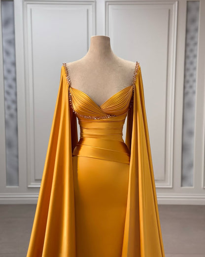 Gorgeous Long Sleeves Deep V-Neck Beads Pleated Mermaid Prom Dress