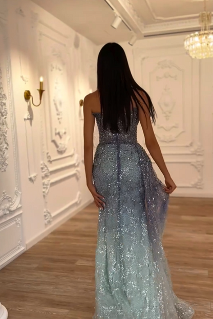 Fashion Gradient Sequins Slit Prom Dress