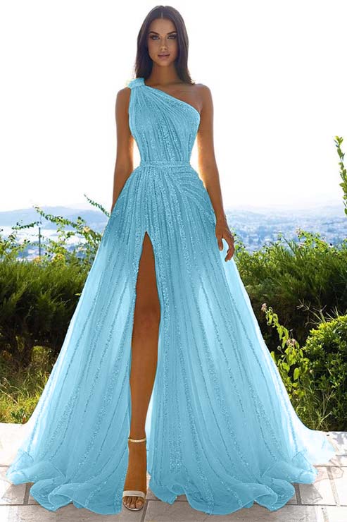 Sequins One Shoulder Prom Dress Daffodil With Front Slit
