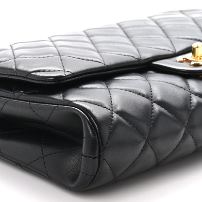 Lambskin Quilted Clutch With Chain Flap Black