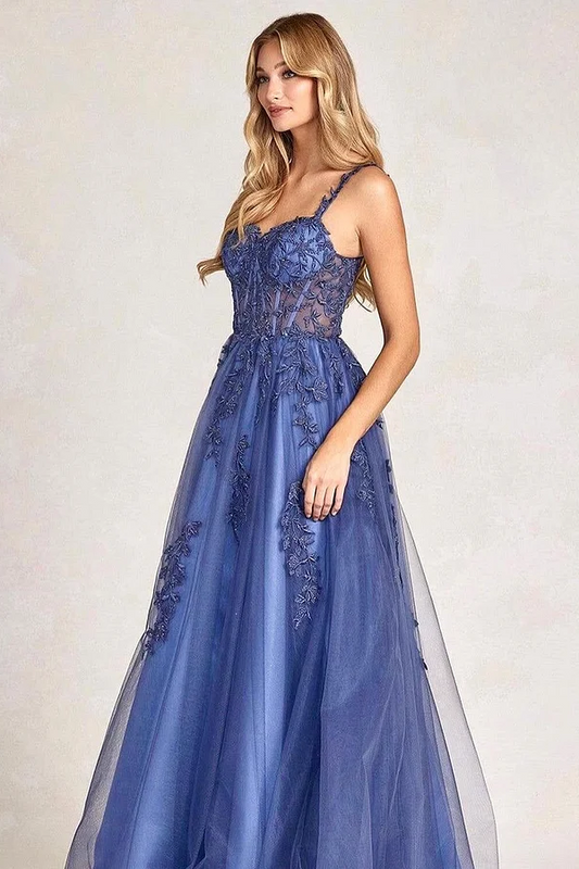 Sleeveless Spaghetti Straps Sweetheart Embroidery A-Line Prom Dress
