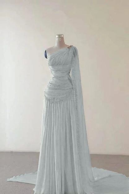 Glamorous Pink Sleeveless One Shoulder Long Evening Dress With Train