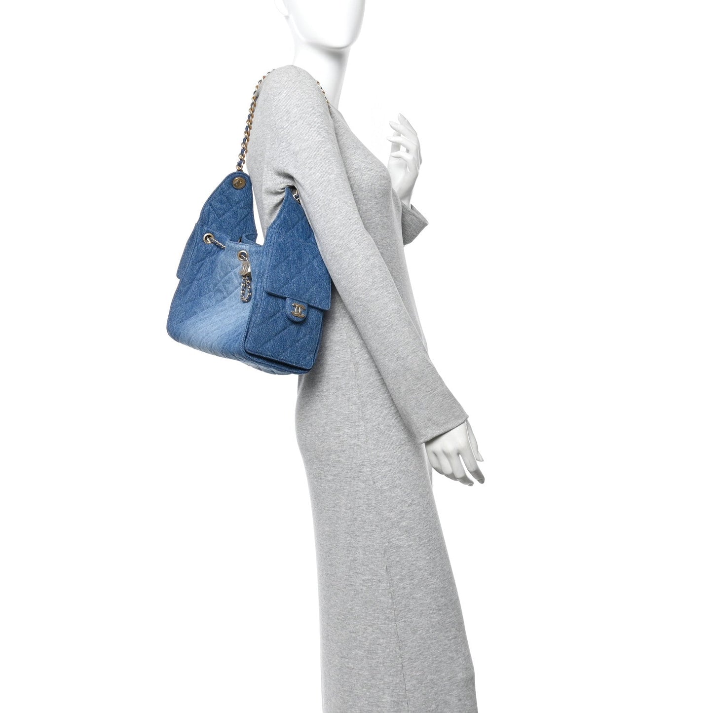 Washed Denim Quilted Small Chanel 25 Handbag Blue