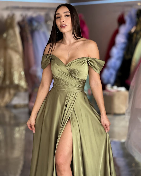 Green Sleeveless Strapless Off-Shoulders A-Line Prom Dress