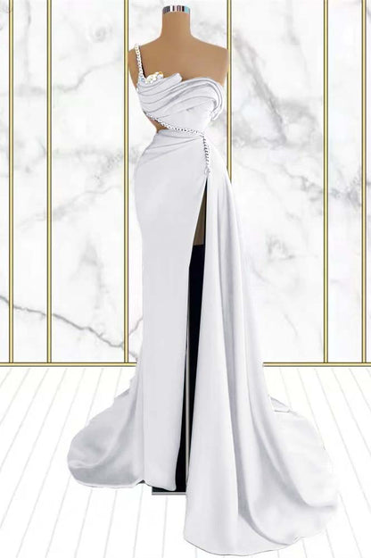 Emerald Rhinestone Mermaid One Shoulder Prom Dress With Split