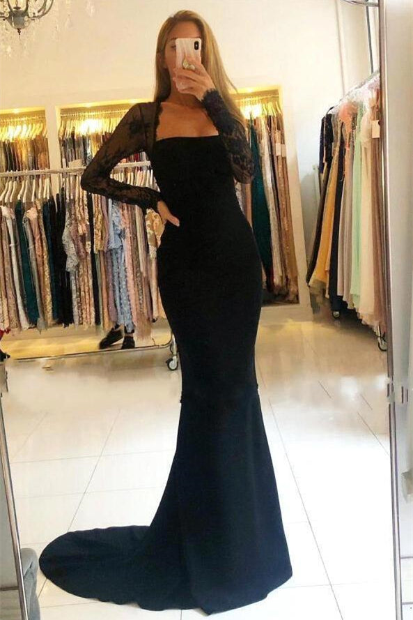 Black Long Sleeves Lace Mermaid Prom Dress