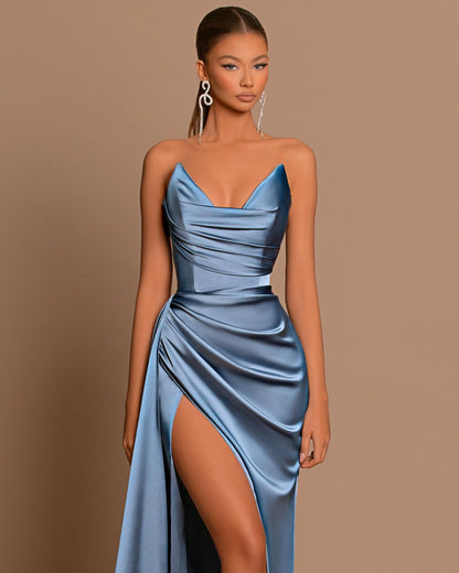 Amazing Blue Mermaid Strapless Prom Dress Unique Style For Party