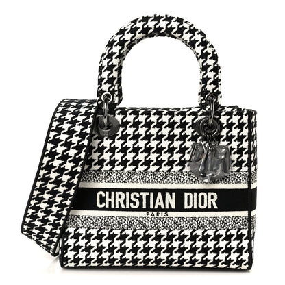 Canvas Houndstooth Embroidered Medium Lady D-Lite Black White
