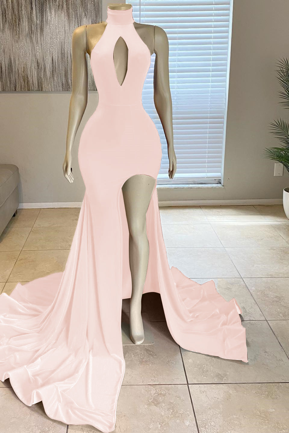 Front Slit Mermaid High-Neck Prom Dress Glorious Red Online