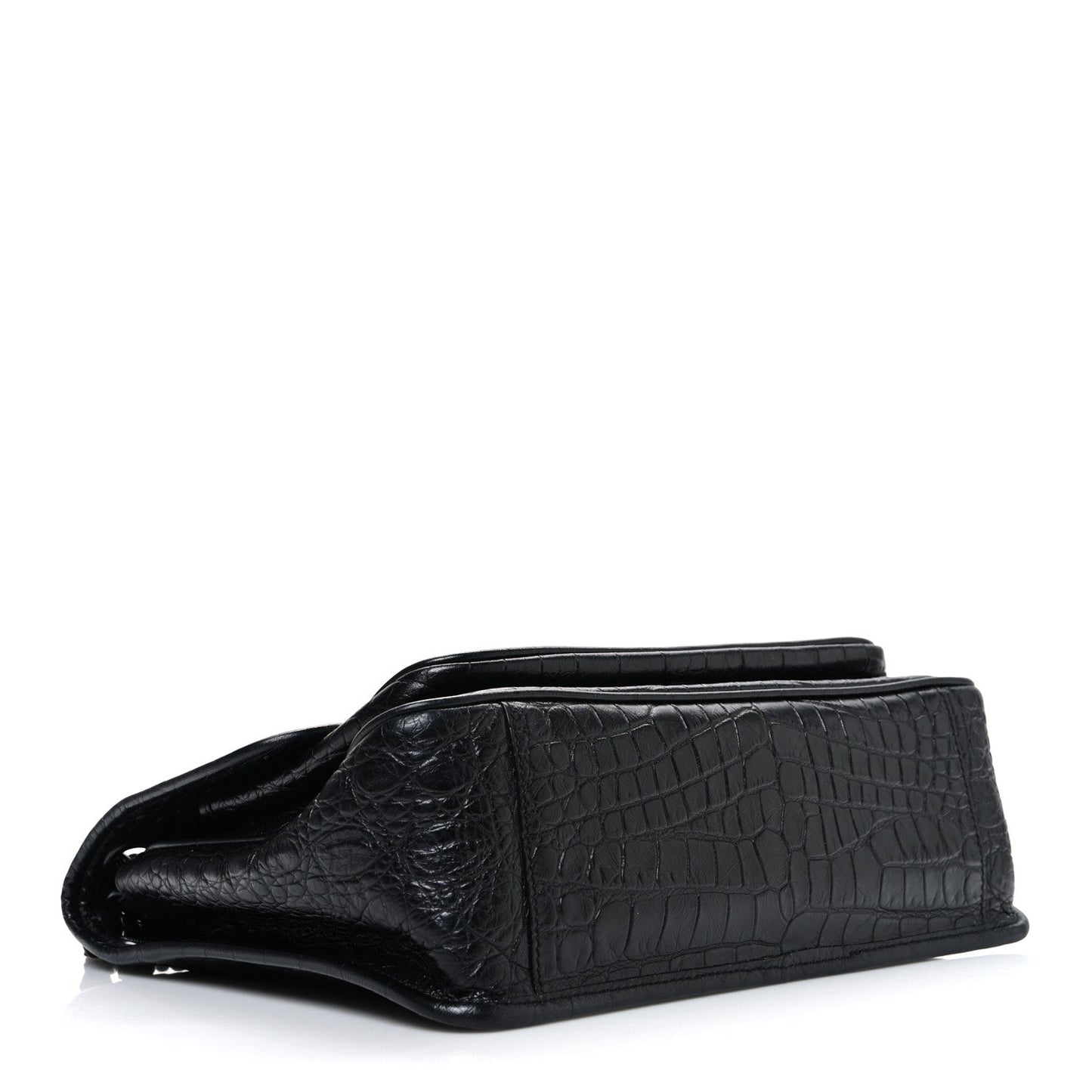 Crocodile Embossed Lambskin Monogram Medium Niki Chain Satchel Black