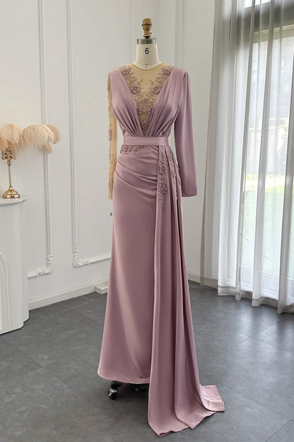 Amazing V Neck Mermaid Evening Dress Long Sleeves With Appliques