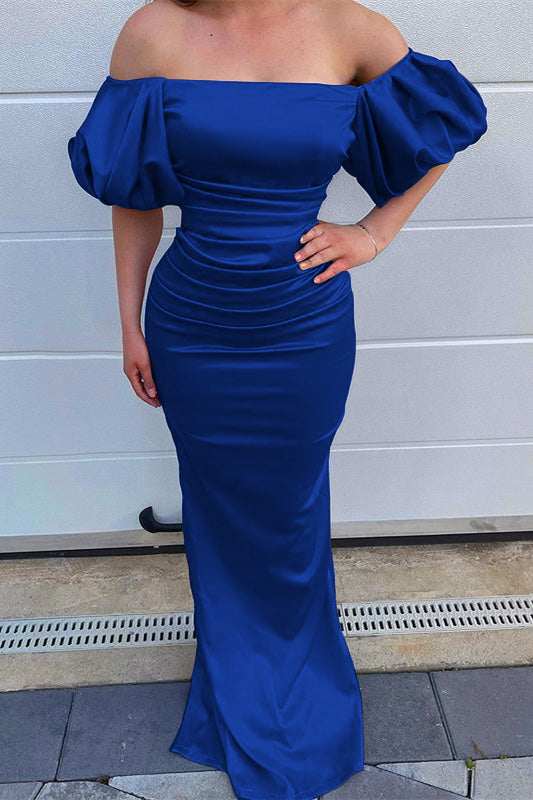 Ocean Blue Long Off-the-Shoulder Mermaid Evening Dress