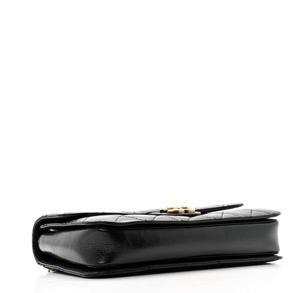 Glazed Calfskin Quilted Medium Perfect Edge Flap Black