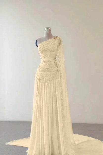 Glamorous Pink Sleeveless One Shoulder Long Evening Dress With Train