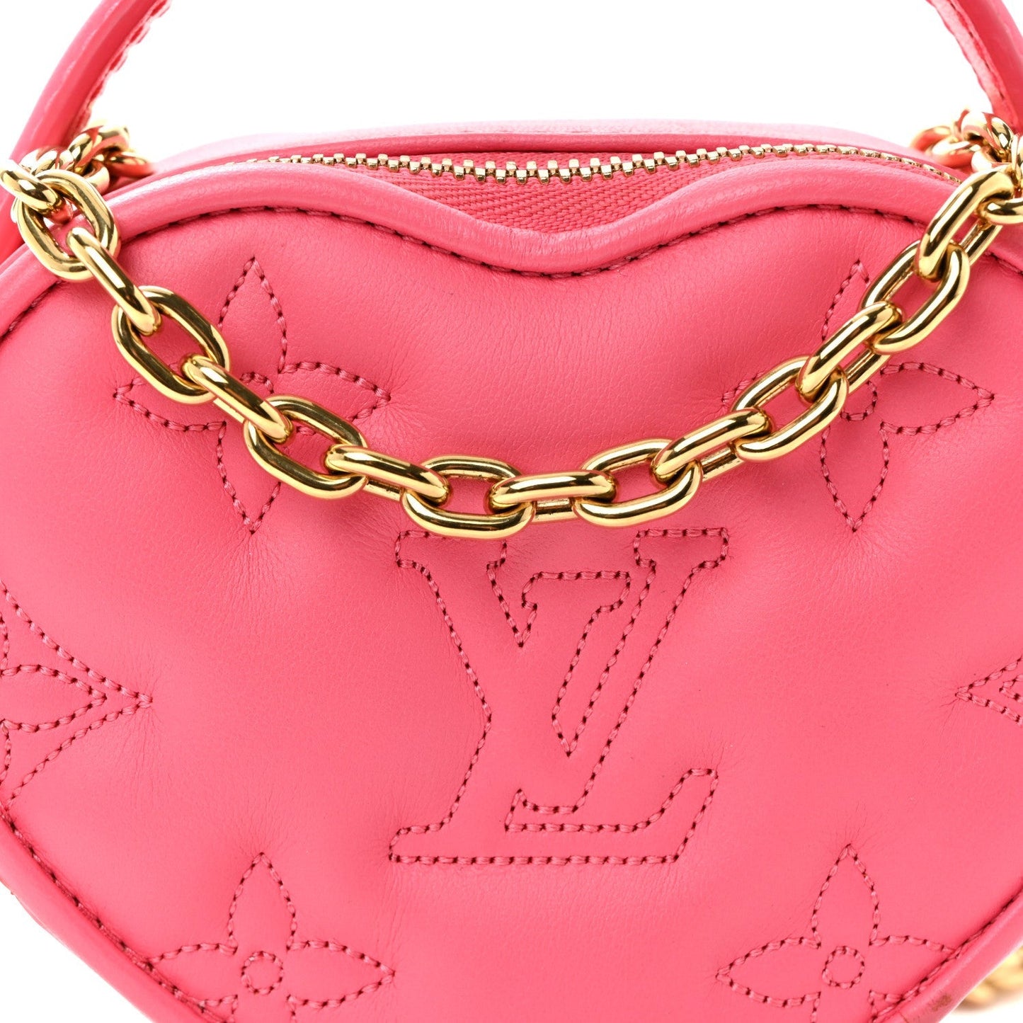 Calfskin Embroidered Monogram Pop My Heart Bag Pouch Dragon Fruit Pink