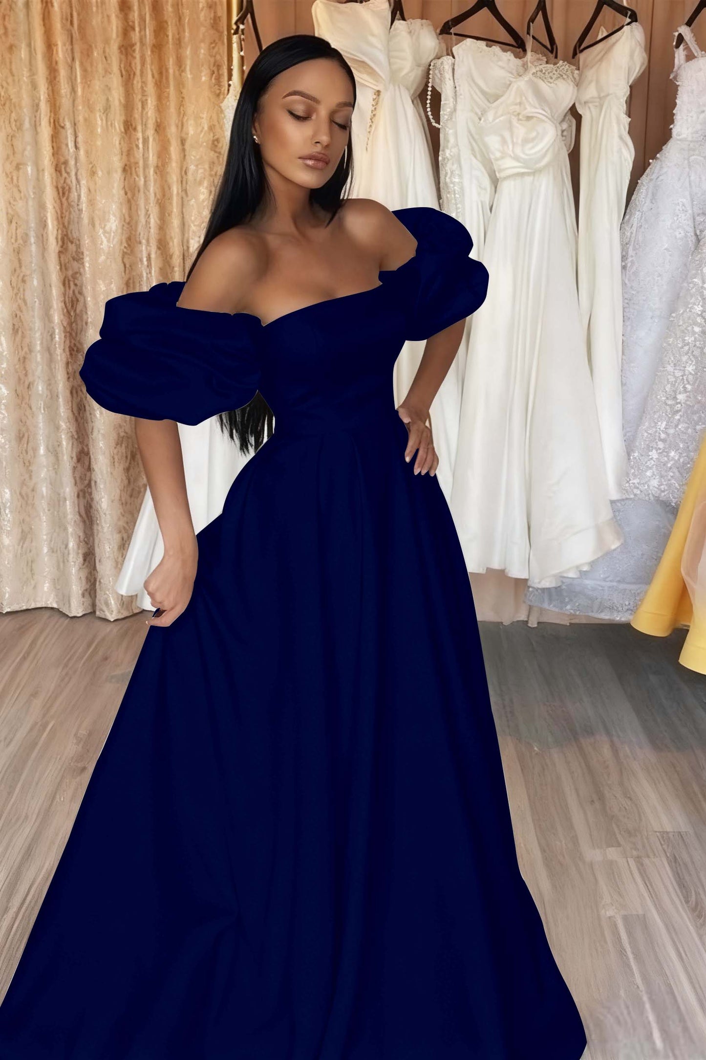 Black Off-The-Shoulder Prom Dress A Line