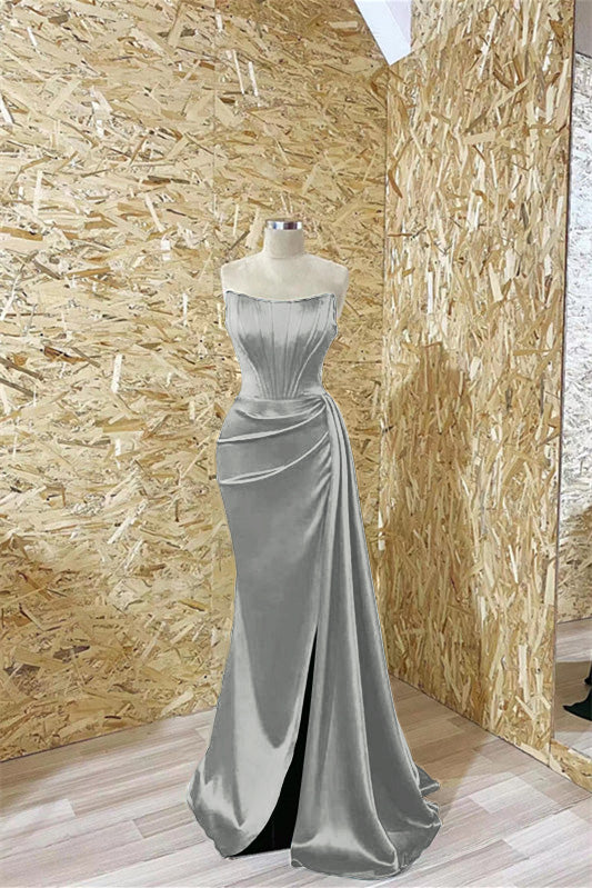 Modern Dark Green Strapless Mermaid Prom Dress Pleated With Ruffles