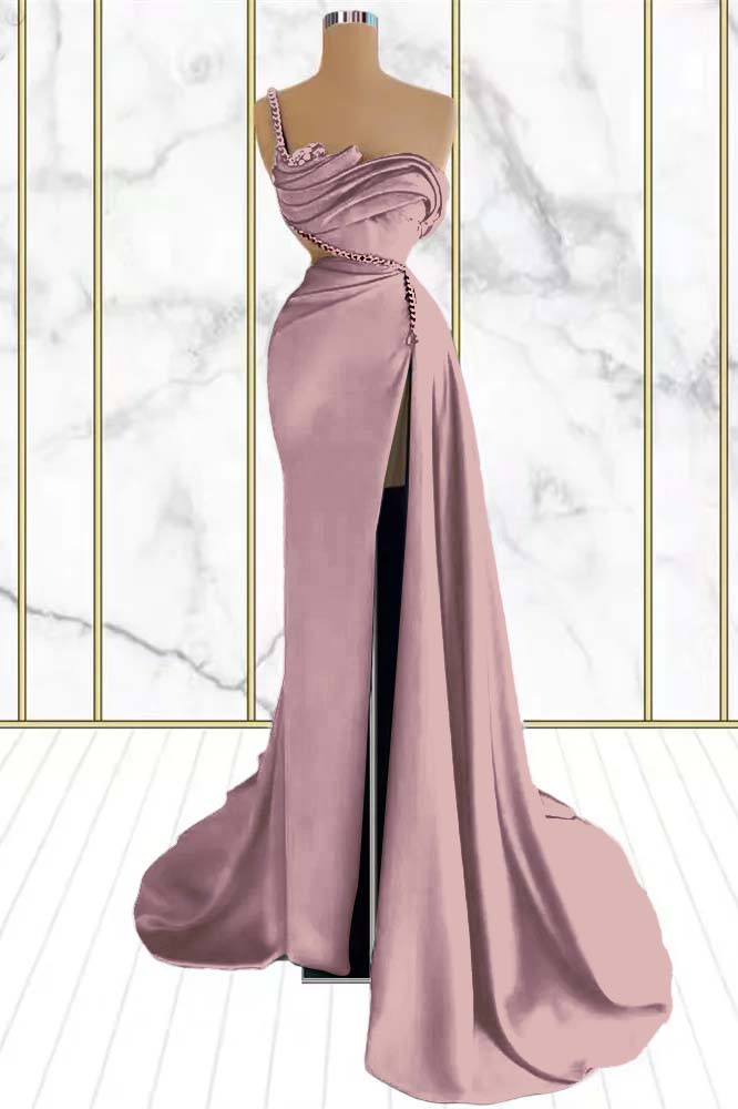 Emerald Rhinestone Mermaid One Shoulder Prom Dress With Split