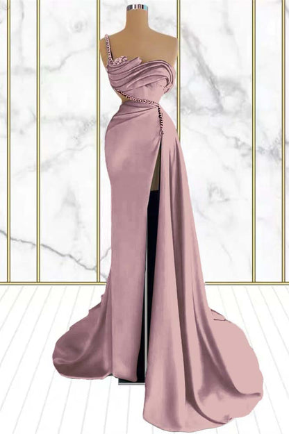 Emerald Rhinestone Mermaid One Shoulder Prom Dress With Split