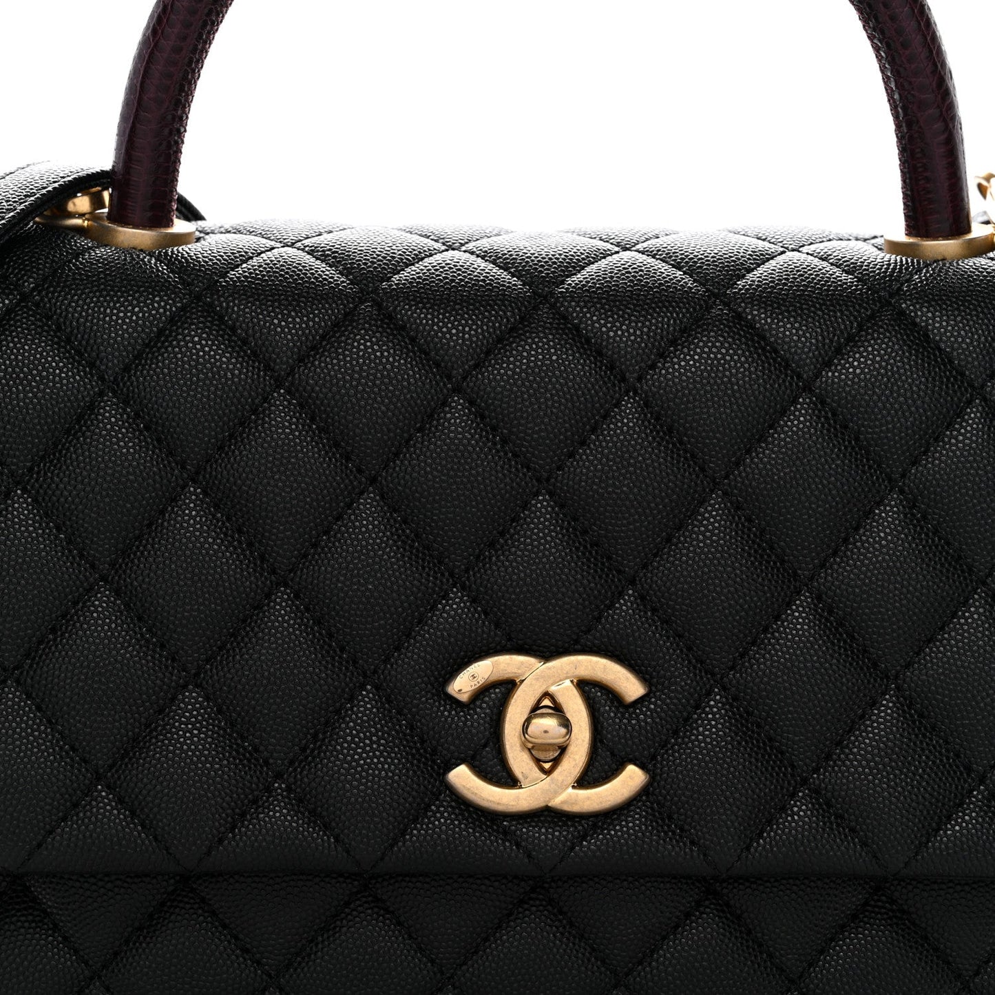 Caviar Lizard Quilted Small Coco Handle Flap Black