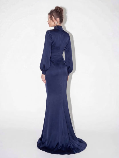 Elegant Long Sleeves High Neck Mermaid Long Evening Dress With Flower