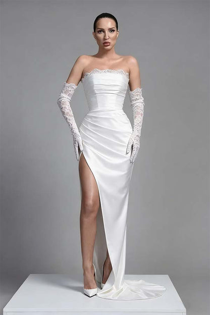 Black Sleeveless Long Split Pleated Evening Dress With Long Gloves