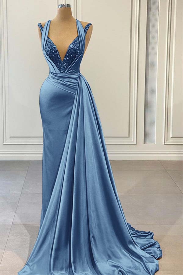 Elegant Pink Halter Sleeveless With Sequins Evening Dress