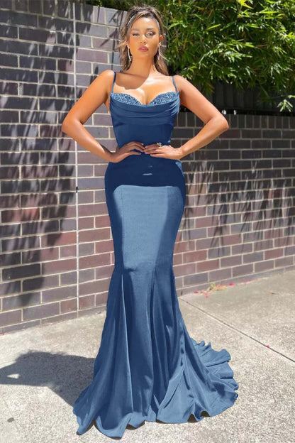 Long Spaghetti-Straps Mermaid Prom Dress