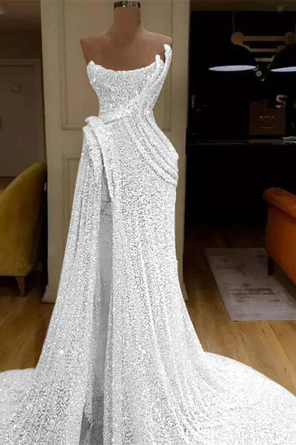 Mermaid Strapless Long Prom Dress Slit With Sequins