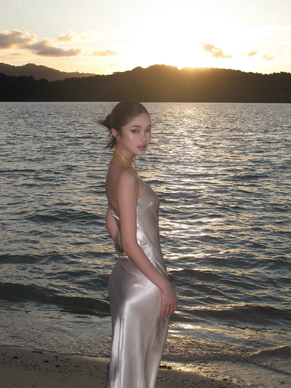 Silver Grey Sheath Strapless Satin Long Prom Dress Formal Gown Party Dress SH4186