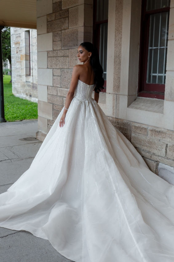 White Ball Gown Strapless Beaded Sequin Tulle Long Sweep Prom Dress Wedding Dress SH4772