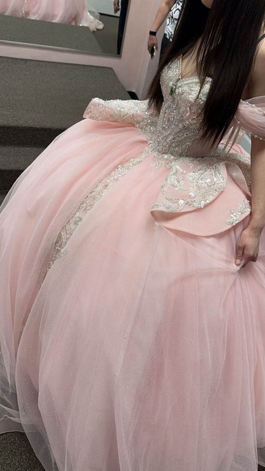 Glamorous Off The Shoulder Pink Tulle Sequin Beaded Quinceanera Dress Formal Sweet 16 Dress D1009