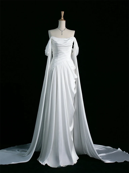 Elegant Purple Satin Prom Dress, Draped Bodice Formal Party Dress SH2500