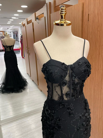 Sexy Black Mermaid Lace Long Prom Dress Evening Dress  SH564