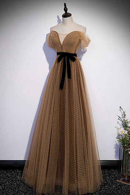 Cute tulle long prom dress A line evening dress M5379