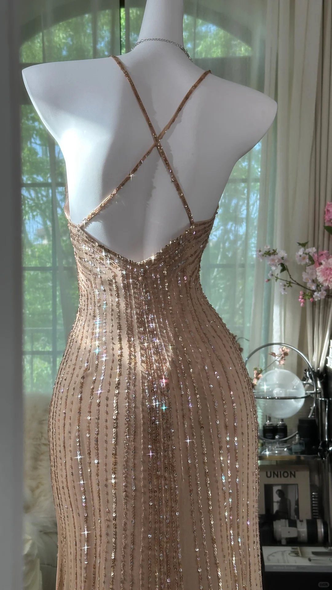 Vintage Mermaid Spaghetti Straps Beaded Chiffon Prom Dress SH5200