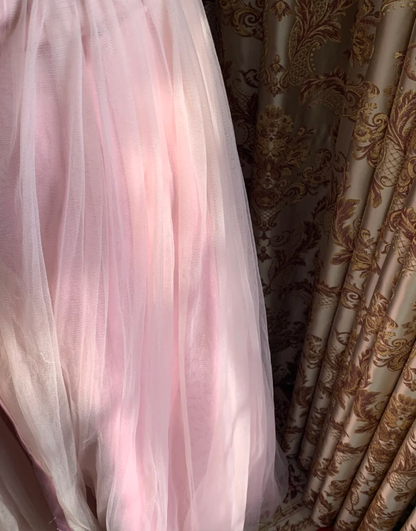 Sweet Pink Off The Shoulder Tulle A Line Long Birthday Party Dress Formal Wedding Guest Dress D1712